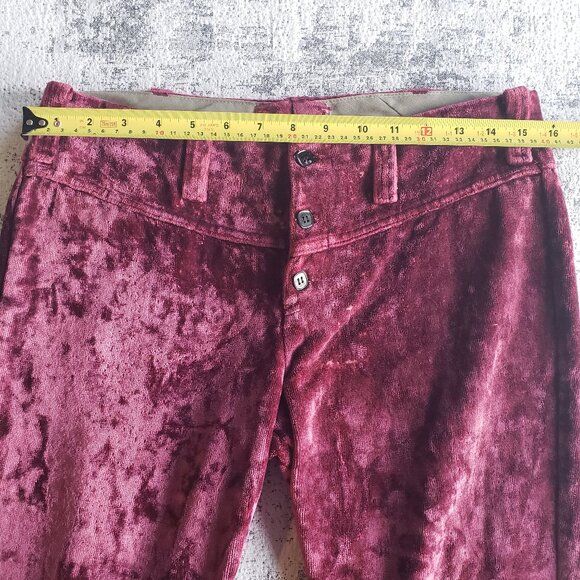 Bright Burgundy Pink Velour Velvet Vintage High Waist Hand Made Button Fly Pants - Picture 5 of 12